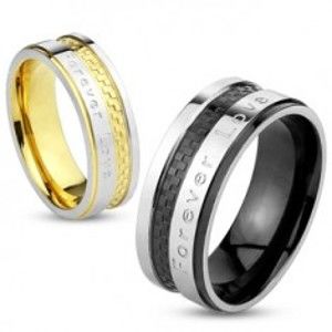 Prsten z oceli stříbrno-zlaté barvy, šachovnicový vzor, "Forever Love", 6 mm S74.17
