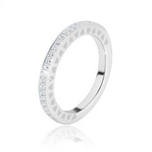 Prsten ze stříbra 925 - čiré blýskavé zirkonky, drobné srdíčkové výřezy BB02.13