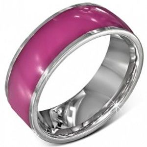 Oceloý prstýnek - lesklý růžový se stříbrnými okraji, 8 mm J1.15