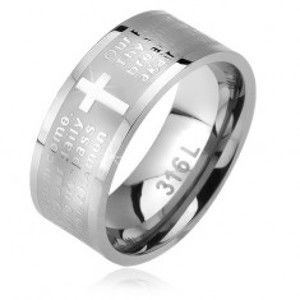 Ocelový prsten, matný pás s lesklým křížem a modlitbou otčenáš, 6 mm K08.08