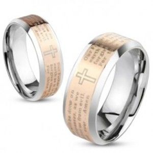 Ocelový prsten stříbrné a měděné barvy, modlitba Otčenáš v angličtině, 6 mm S82.07