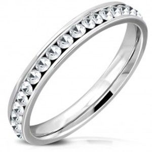 Ocelový prsten stříbrné barvy - třpytivé kulaté zirkony čiré barvy, 3,5 mm K07.02