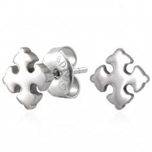 Ocelové náušnice stříbrné barvy - lesklý liliový křížek, puzetky X13.19