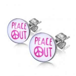 Ocelové náušnice - nápis "PEACE OUT" v kroužku AA15.12