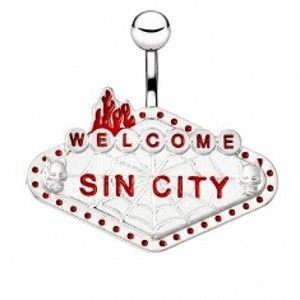 Ocelový piercing do bříška - tabulka "WELCOME SIN CITY" AA21.12