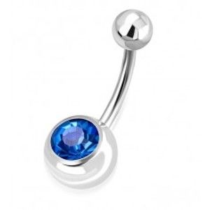 Ocelový piercing do pupíku - lesklá kulička, kulička s blýskavým modrým zirkonem W24.10