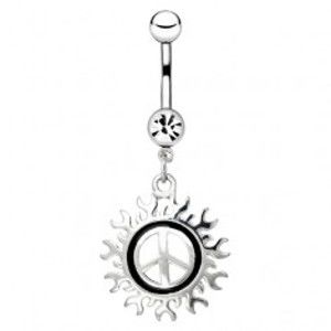 Ocelový piercing do pupíku - symbol míru s motivem slunce AA19.15