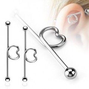 Ocelový piercing do ucha - tyčinka se srdcem a kuličkami C29.7