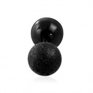 Ocelový piercing do ucha - hladká a pískovaná kulička černé barvy, 6 mm W24.19