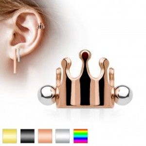 Ocelový piercing do ucha, královská korunka, činka s kuličkami, různé barvy W04.01/04