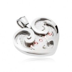 Ocelový přívěsek, srdce s ornamenty ve stříbrné barvě, růžové zirkony SP31.15