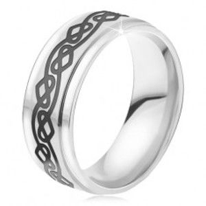 Ocelový prsten - lesklá stříbrná obroučka, zvlněná linie, srdce BB18.04