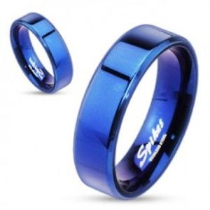 Ocelový prsten - modrá plochá obroučka C26.4