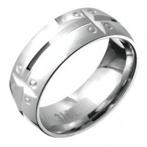 Ocelový prsten - podélný a příčné zářezy, motiv nýtů C20.19