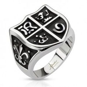 Ocelový prsten - rytířský erb se symboly L3.03