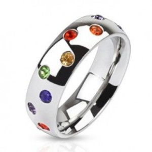 Ocelový prsten - stříbrný kroužek, barevné kamínky L4.01