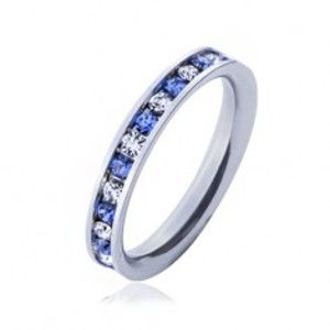 Ocelový prsten - světle modré a čiré kamínky J6.11