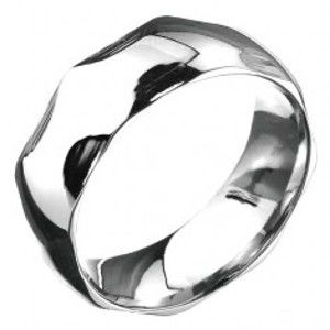 Ocelový prsten - zaoblená obroučka a půlkruhové prohlubně, stříbrný C26.12
