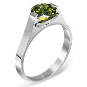 Ocelový prsten - zelený měsíční kámen "Květen", postranní úchyty E3.5