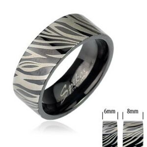 Ocelový prsten - černá zebra - Velikost: 65