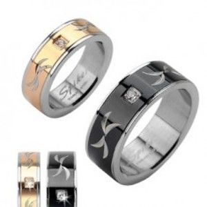 Ocelový prsten - gravírovaný snubní prsten se zirkonem J5.4/J5.5