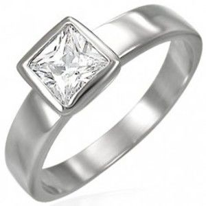 Ocelový prsten stříbrné barvy, čirý čtvercový zirkon v objímce D18.19