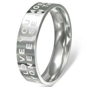 Ocelový prsten - lesklý povrch se zamilovaným nápisem - Velikost: 61
