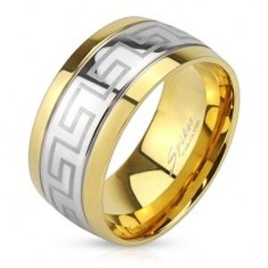 Ocelový prsten, linie řeckého klíče, okraje zlaté barvy E6.13