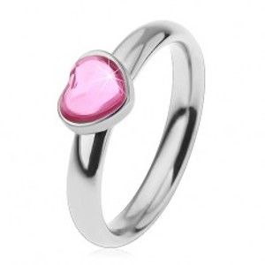 Ocelový prsten pro děti, blýskavé zirkonové srdíčko v růžovém odstínu H3.9