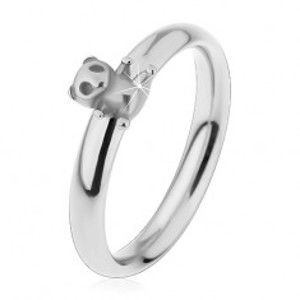 Ocelový prsten pro děti, stříbrný odstín, malý méďa, jemně vypouklá ramena H3.18