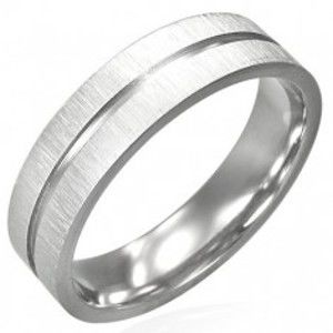 Ocelový prsten s lesklou rýhou uprostřed a matným okrajem D7.1