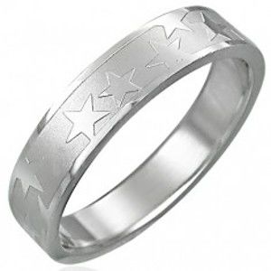 Ocelový prsten s matným středovým pásem a hvězdami BB5.1