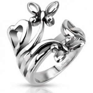 Ocelový prsten s motivy srdcí a motýlů K14.4/K14.5