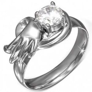 Ocelový prsten s kulatým čirým zirkonem, andělské křídlo BB07.15