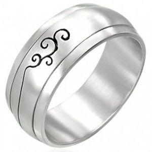 Ocelový prsten s ornamentem - otáčivý střed D13.12