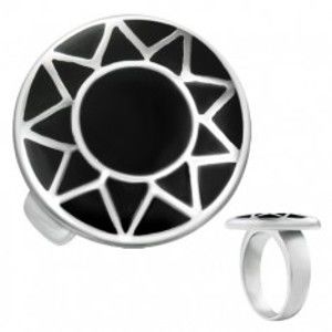 Ocelový prsten se stříbrným obrysem slunce v černém kruhu E8.5