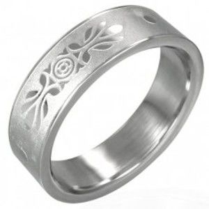 Ocelový prsten se symetrickou ozdobou, pískovaný D4.5