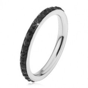Ocelový prsten stříbrné barvy, blýskavé černé zirkonky H3.1