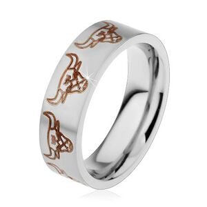 Ocelový prsten stříbrné barvy s matným povrchem, býčí hlavy, 6 mm - Velikost: 59