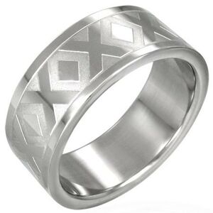 Ocelový prsten stříbrné barvy se vzorem X, 8 mm - Velikost: 59