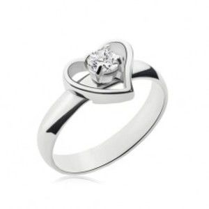 Ocelový prsten stříbrné barvy - asymetrický obraz srdce, čirý zirkon L16.04