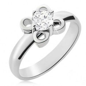 Ocelový prsten stříbrné barvy, kvítek s čirým zirkonem L14.08