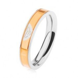 Ocelový prsten stříbrné barvy, lesklý pás ve zlatém odstínu, keltský uzel HH8.18