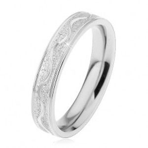 Ocelový prsten stříbrné barvy, pískovaný pás s lesklou vlnkou, 4 mm H5.09