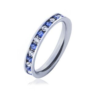 Ocelový prsten - světle modré a čiré kamínky - Velikost: 50