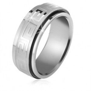 Ocelový prsten, točící se matná obruč s lesklým řeckým klíčem BB14.01
