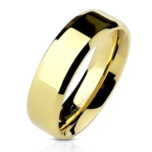 Ocelový prsten zlaté barvy, jemnější zkosené hrany, 6 mm - Velikost: 56