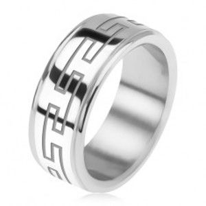 Ocelový prsten, zrcadlově lesklý, snížené okraje, řecký klíč BB9.8