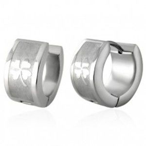 Kruhové náušnice z oceli stříbrné barvy, lesklý čtyřlístek Q22.13