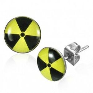 Kulaté ocelové náušnice - žlutočerný nukleární symbol R22.10